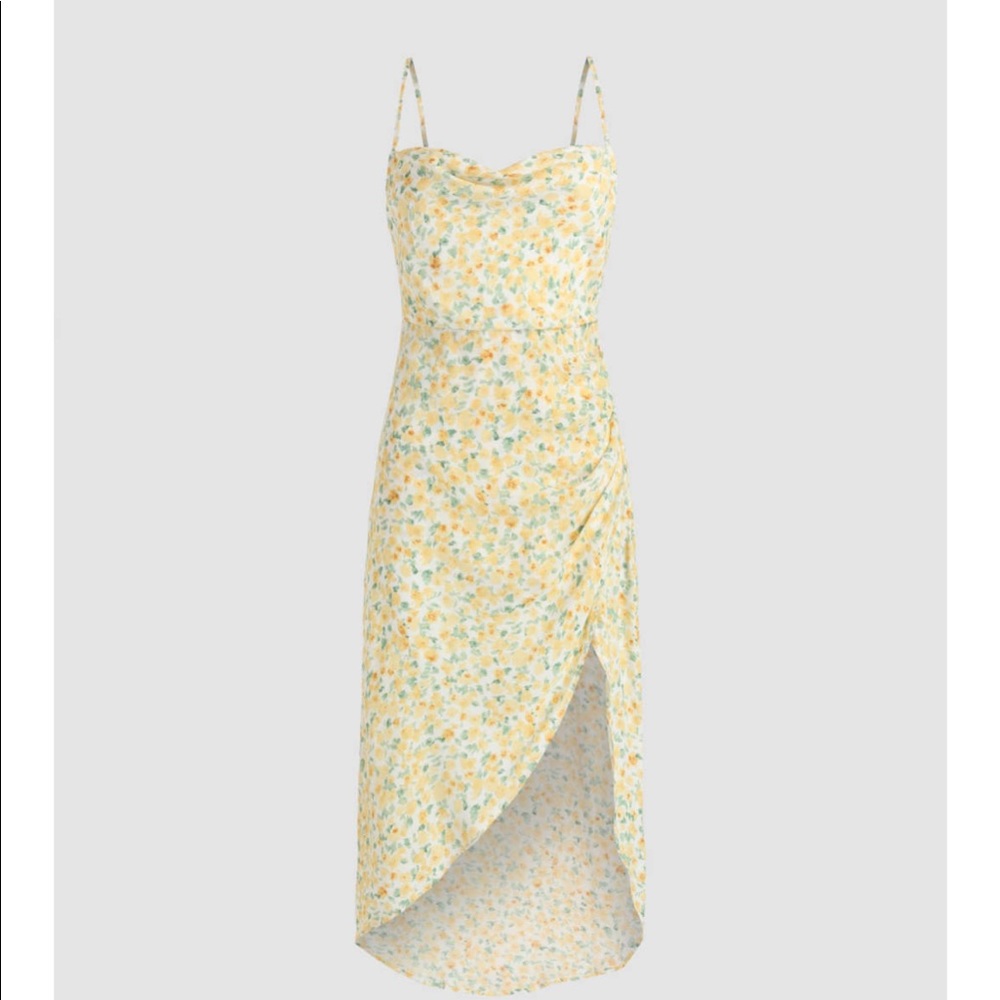 White and yellow midi slit dress